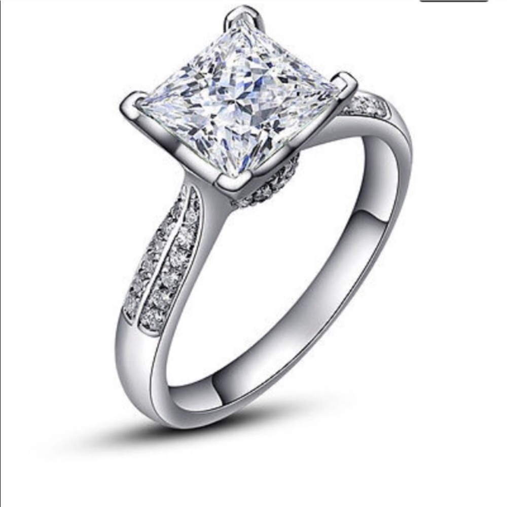 2Ct Princess Cut Half Sizes VVS 925 Silver Engagement Ring - Picture 4 of 15